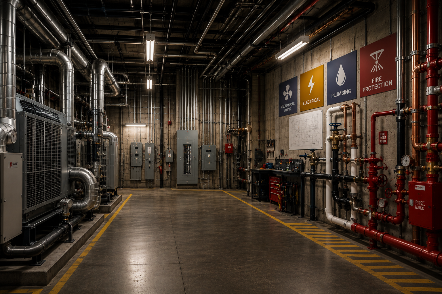 Drake Service Partners commercial MEP mechanical room
